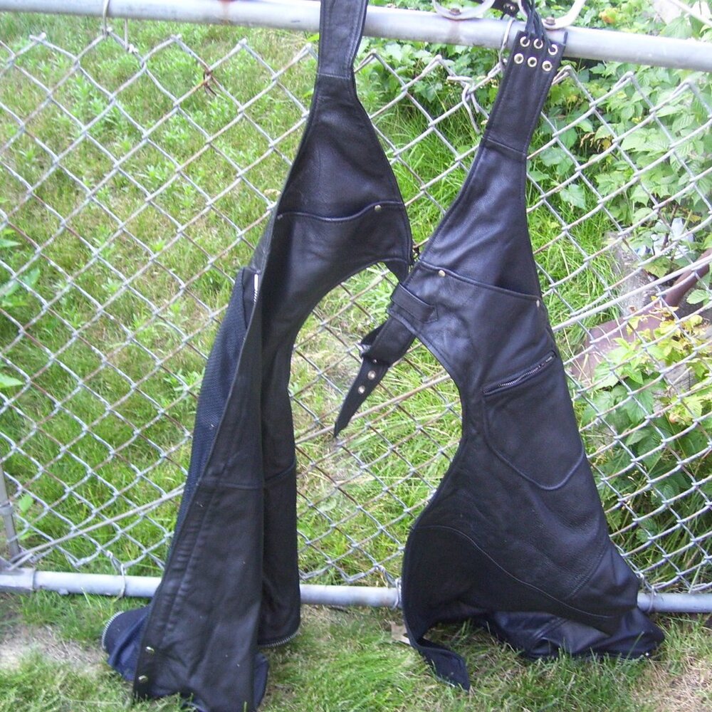 First Classic Leather Gear | BIKER CHAPS | SIZE: 3X | Genuine Black Leather